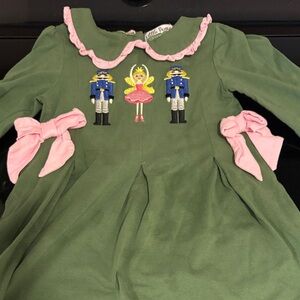 Green Dress with Pink Bows and Embroidery
